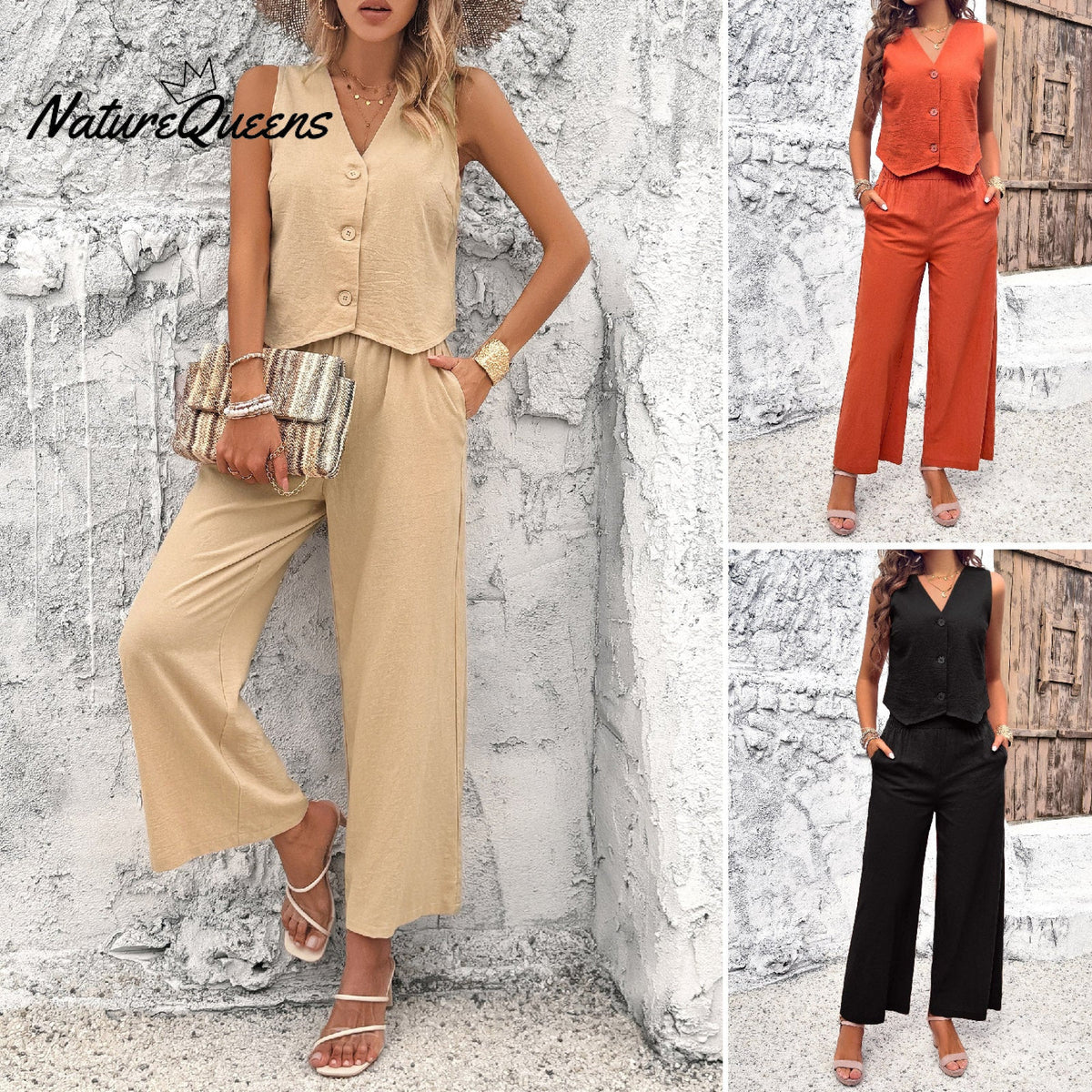 Spring and Summer Casual Solid Color Vest Suit