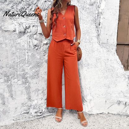 Spring and Summer Casual Solid Color Vest Suit