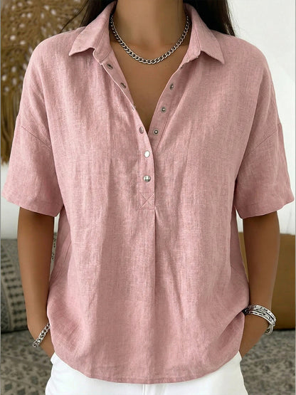 Cotton Linen Polo Shirt with Casual Short-Sleeve Summer Top