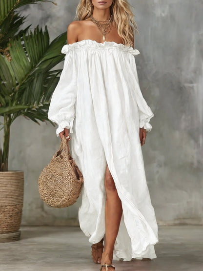 Casual Comfortable Off-Shoulder Cotton Linen Maxi Dress