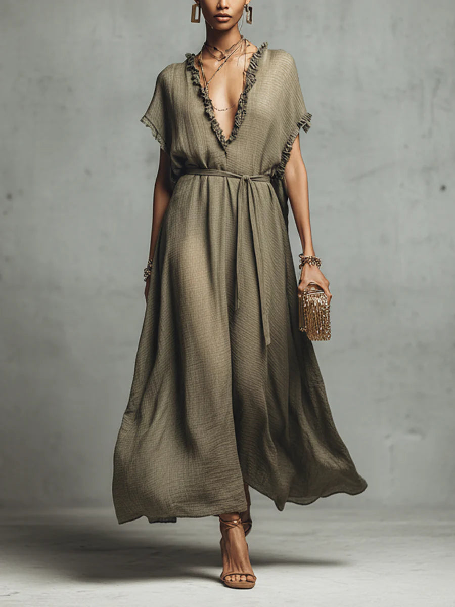 Casual Loose-Fitting Linen and Cotton Long Dress