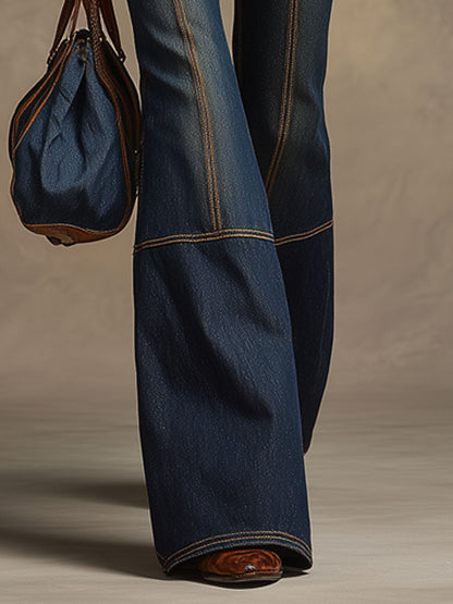 Retro Brown Double-Stitched Navy Jeans