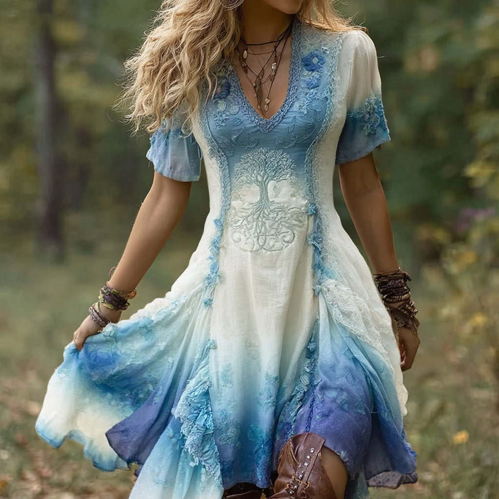 Vintage Viking Tree of Life Gradient Midi Dress