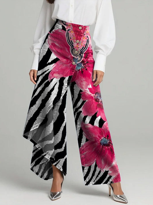 Vintage Flowers Print High-Waisted Relaxed Fit Wide-Leg Jeans with a Stylish Design