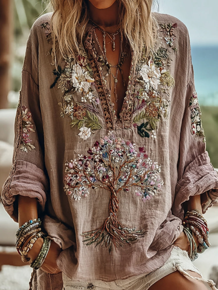 Tribal Tree of Life Floral Art Casual Shirt