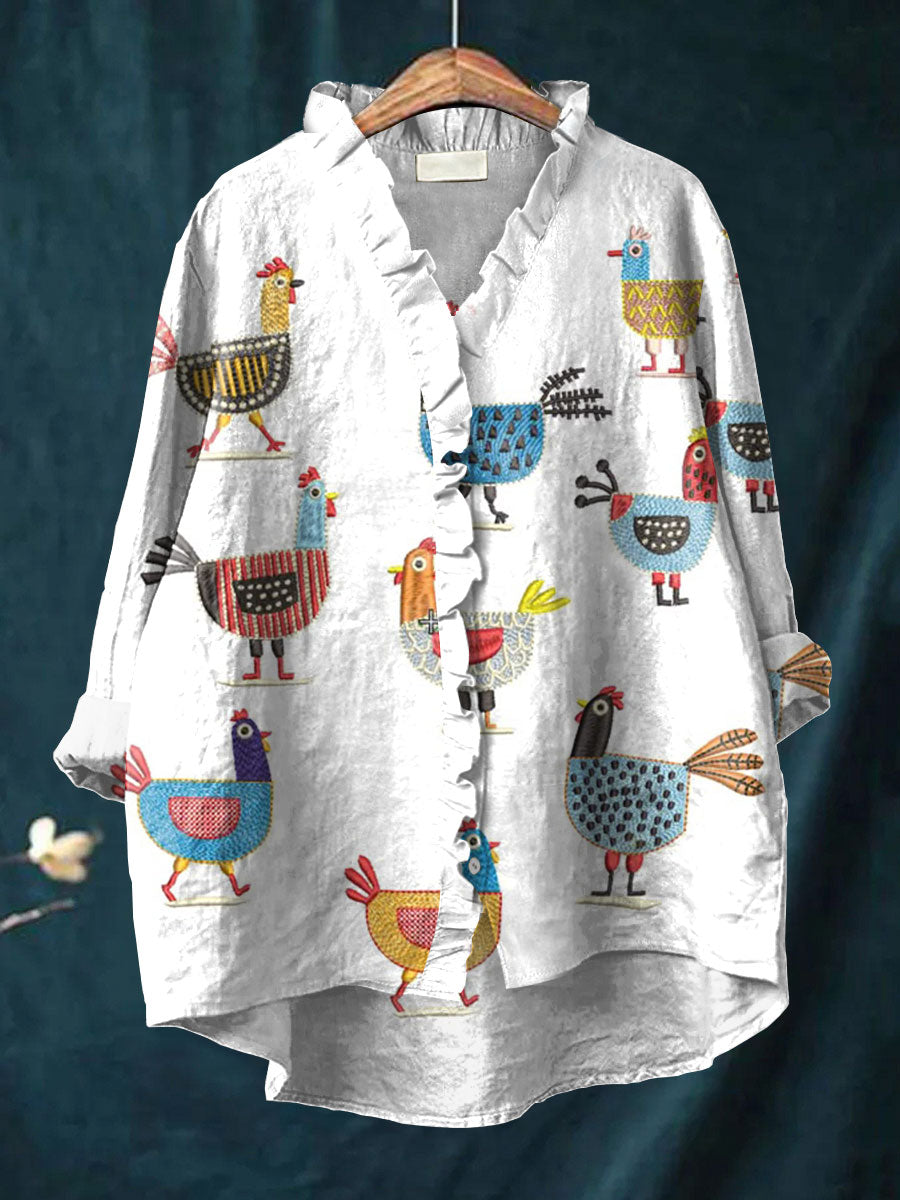 Funny Chick Art Print Casual 100% Cotton Wide-Leg Jumpsuit