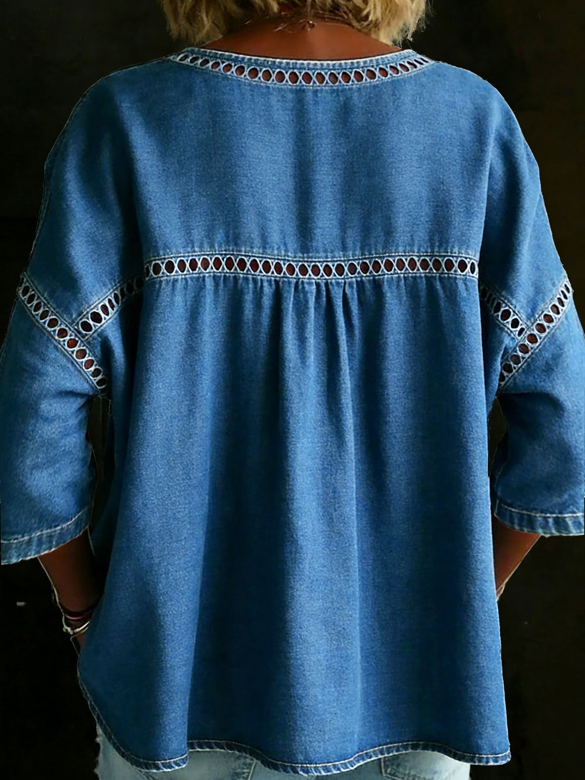 Solid Color Casual Loose Denim Blouse Shirt