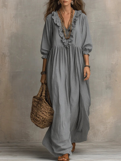 Striped Art Print Casual Stylish Ruffled Vacation Maxi Dress