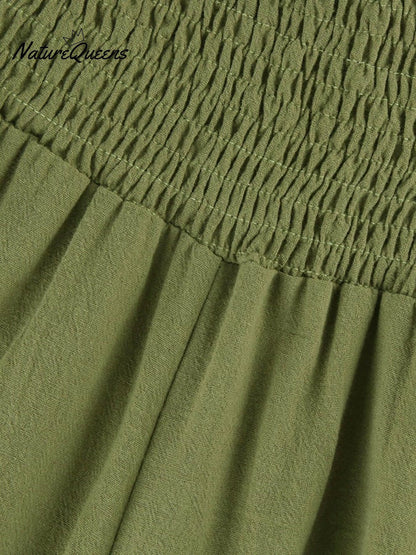 High-Waist Pleated Irregular Hem Cotton and Linen Loose Casual Pants