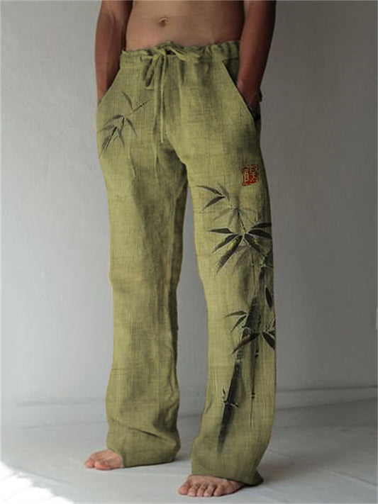 Simple Bamboo Japanese Art Linen Blend Casual Pants