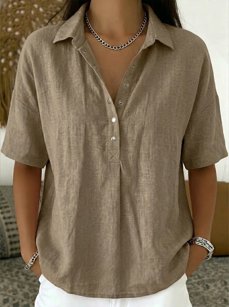 Cotton Linen Polo Shirt with Casual Short-Sleeve Summer Top