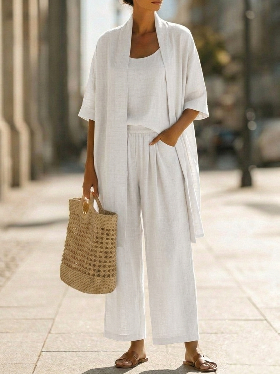 Minimalist Linen-Cotton Three-Piece Set with Comfortable for Everyday Wear