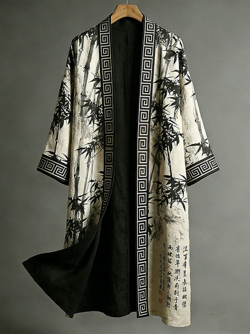 Japanese Style Retro Calligraphy Bamboo Art Pattern Casual Kimono
