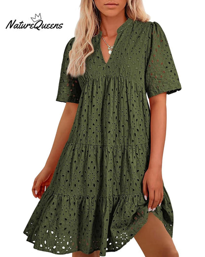 Elegant Hollow Out Lace Ruffle Casual Mini Dress