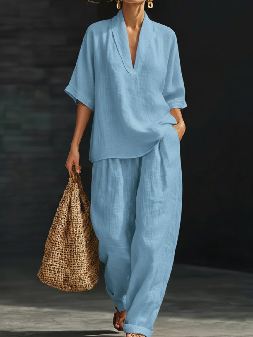 Casual and Cozy Minimalist Linen Two-Piece Set