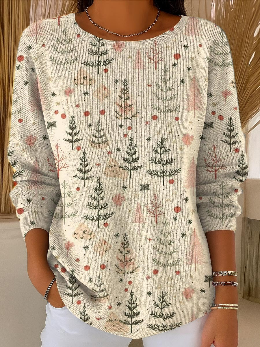 Christmas Tree Art Print Buttoned Cardigan Sweater