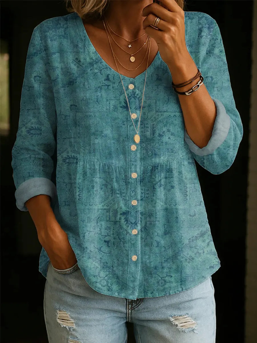 Vintage Pattern Art Print Casual Cotton Shirt
