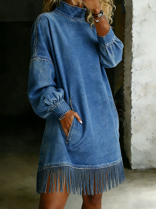 Casual Stylish Denim Tassel Dress