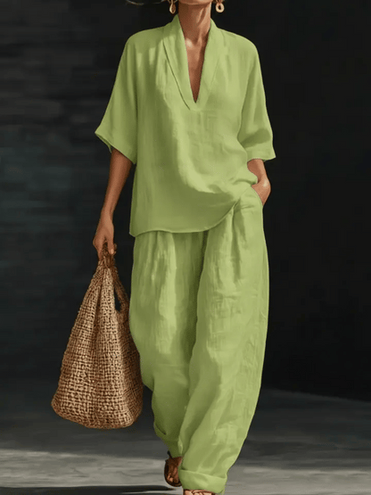 Casual and Cozy Minimalist Linen Two-Piece Set