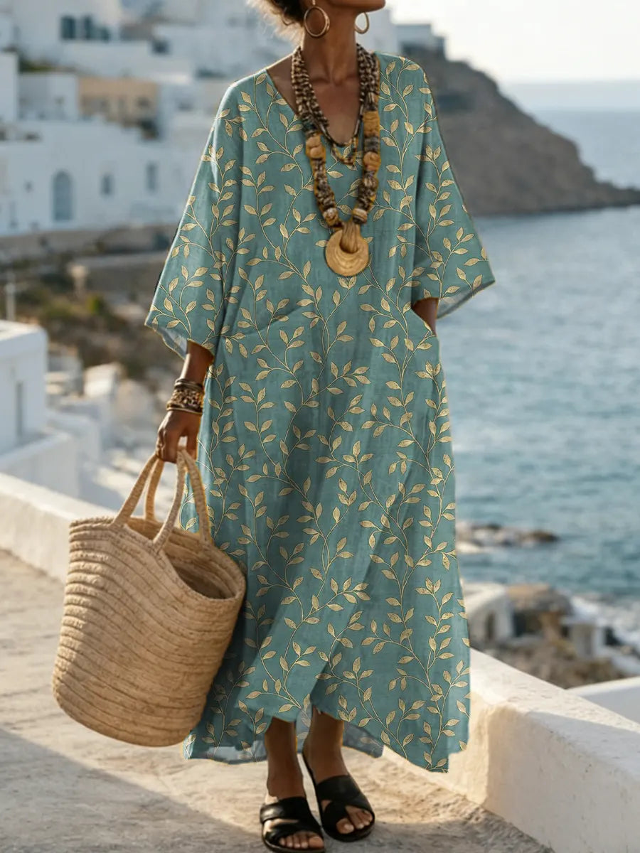 Vintage Floral Pattern Art Print Casual Cotton Dress