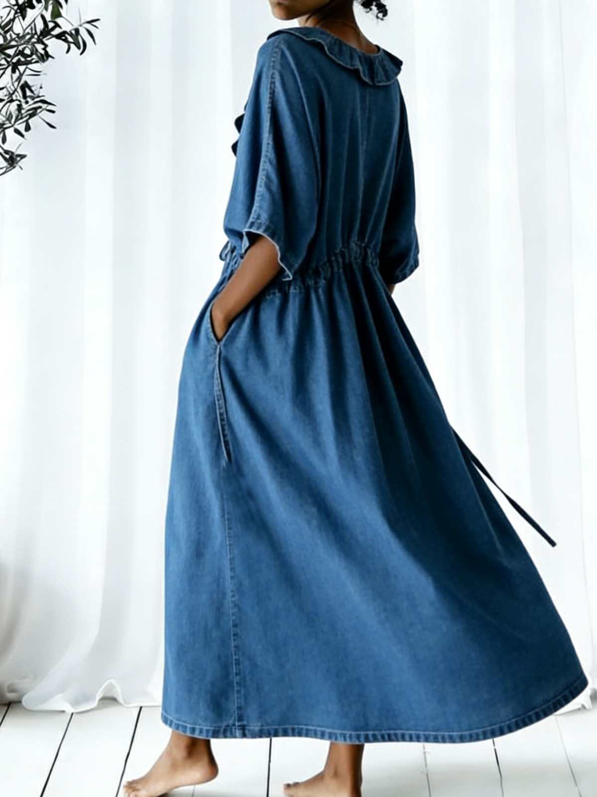 Casual Retro Ruffled Collar Loose Denim Dress