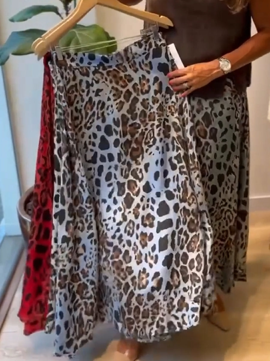 Cozy Linen and Cotton Leopard Print Skirt