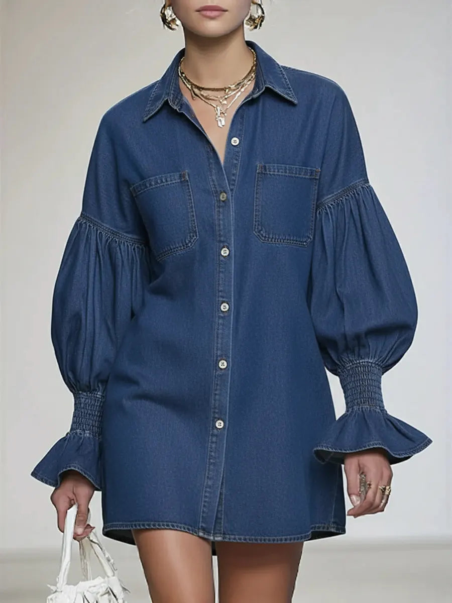 Casual and Fashionable Denim Cotton Mini Dress