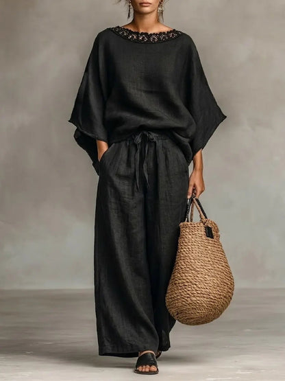 Lace Collar Cotton and Linen Dress