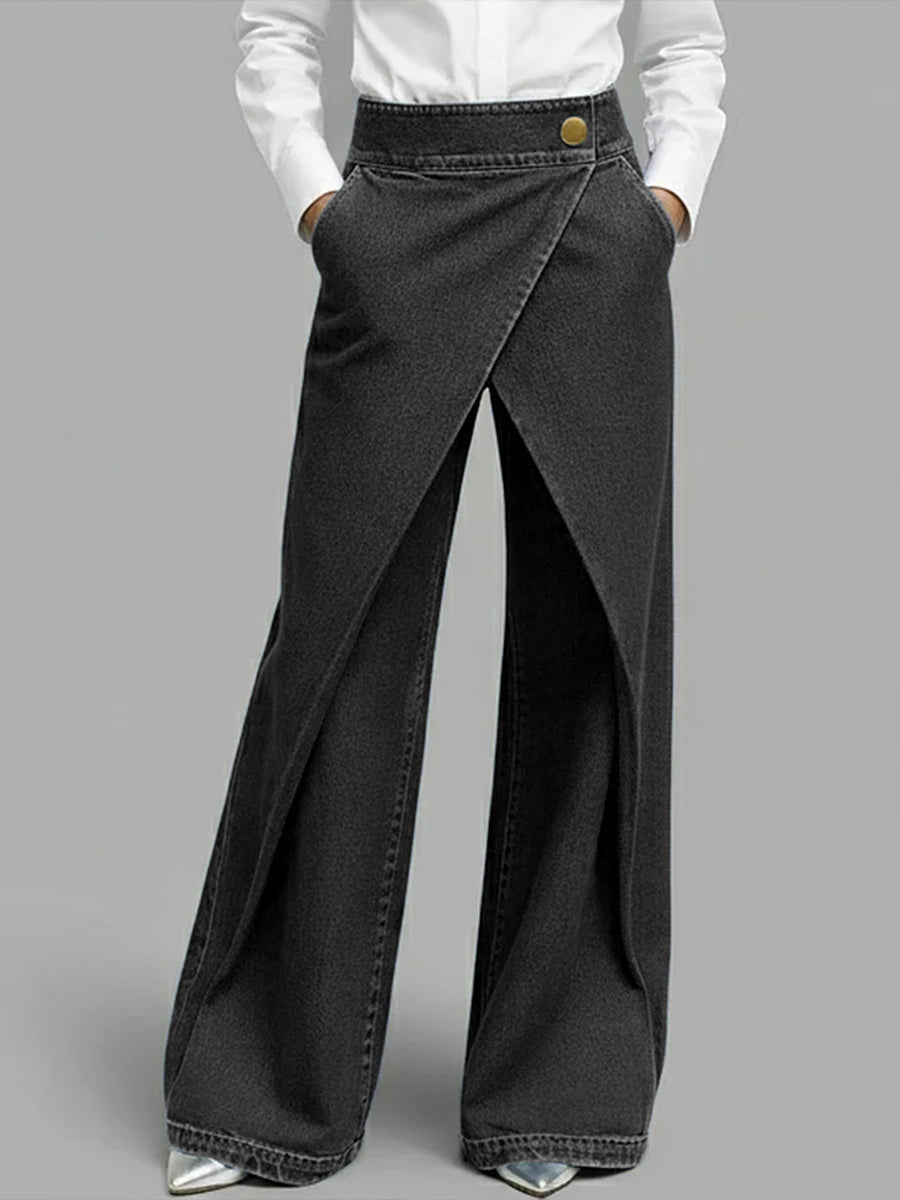 High-Waisted Casual Loose-Fitting Wide-Leg Jeans