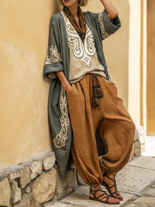 Bohemian Retro Loose Cotton and Linen Three-Piece Set