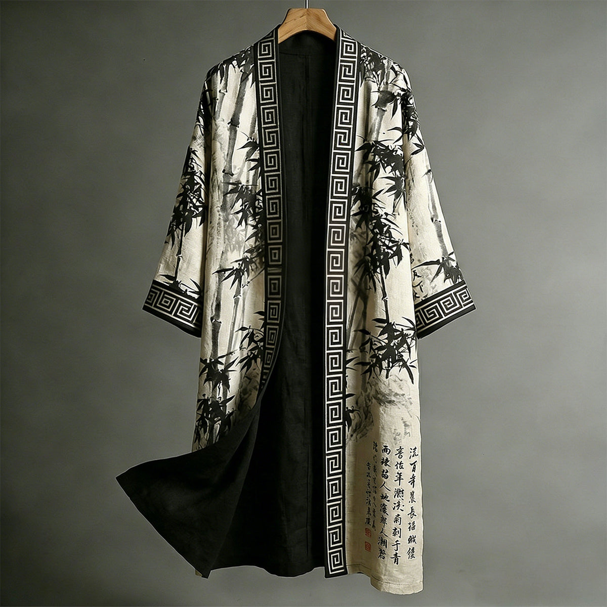 Japanese Style Retro Calligraphy Bamboo Art Pattern Casual Kimono