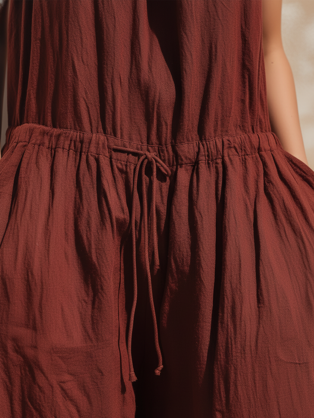 Burgundy Linen Blend Halter Neck Harem Jumpsuit