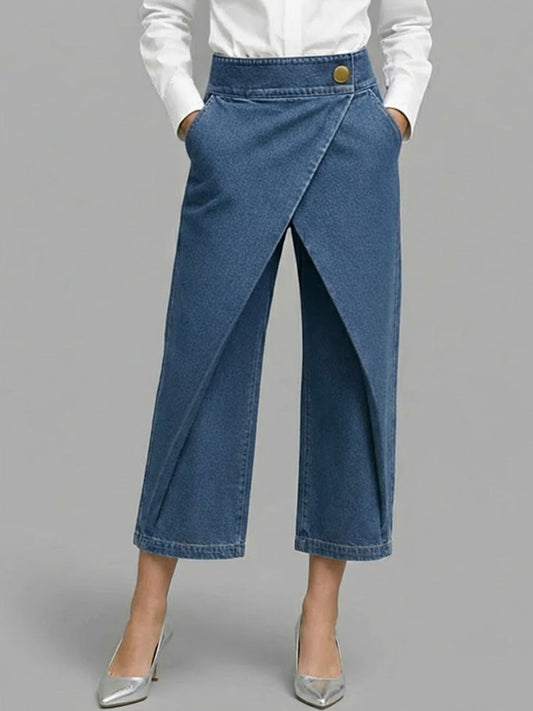 High-Waisted Loose-Fitting Cropped Wide-Leg Jeans