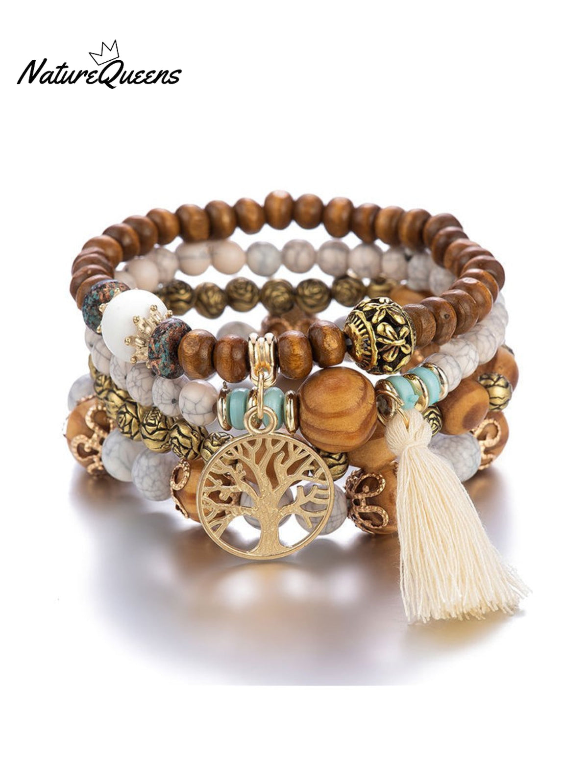 Boho Multi-Layered Wooden Beaded Bracelet