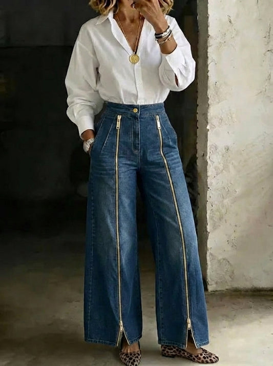 Fashion High-Waisted Casual Loose-Fitting Wide-Leg Jeans