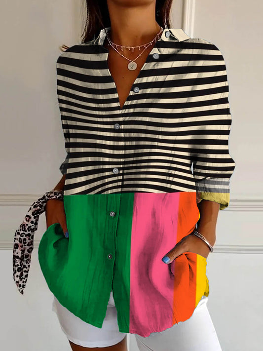 Abstract Geometric Line Pattern Art Print Casual Cotton Shirt