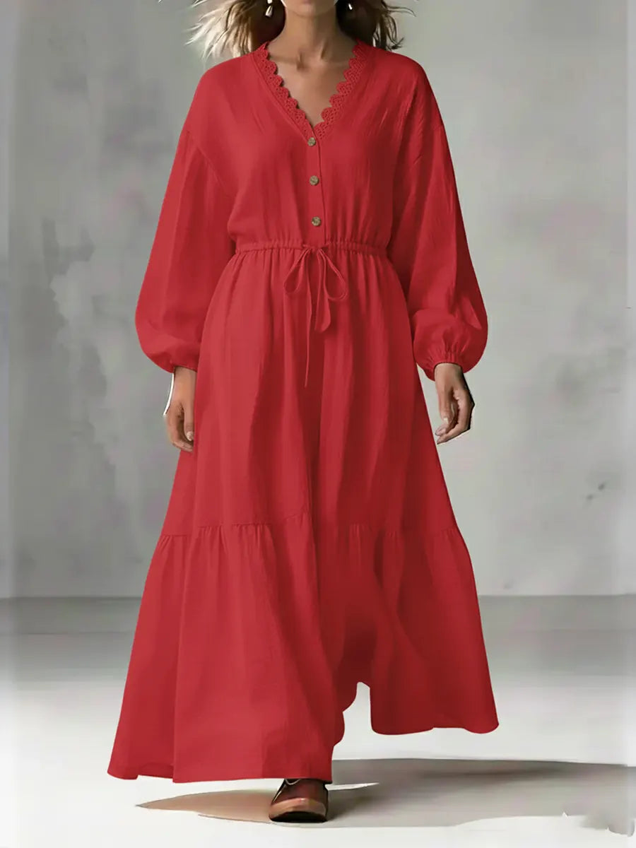 Cozy Linen and Cotton Long-Sleeved Dress