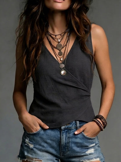 Cozy Minimalist Solid-Color V-Neck 100% Cotton Vest