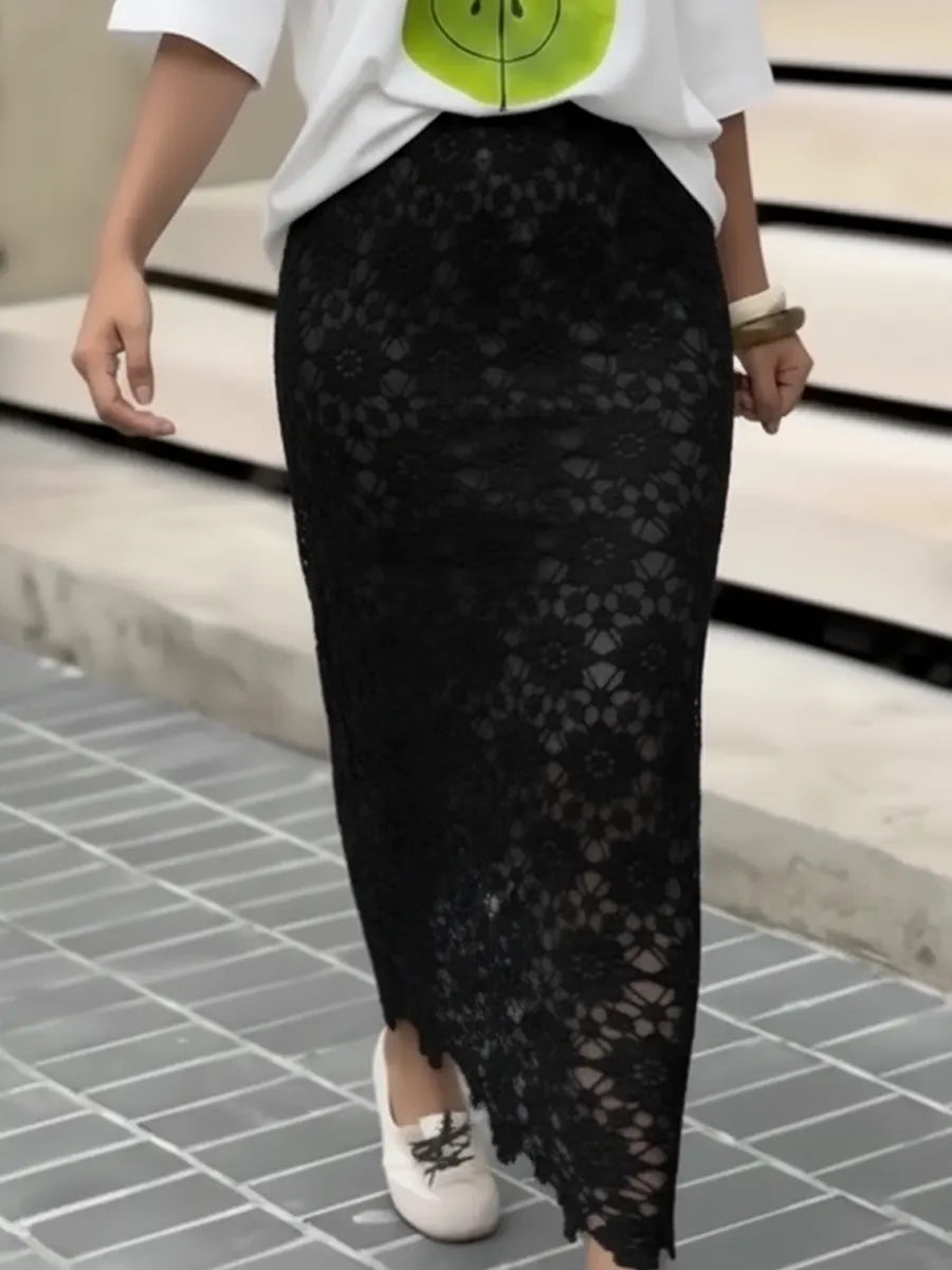 Elegant Hollow-Out Lace Slim-Fit Skirt