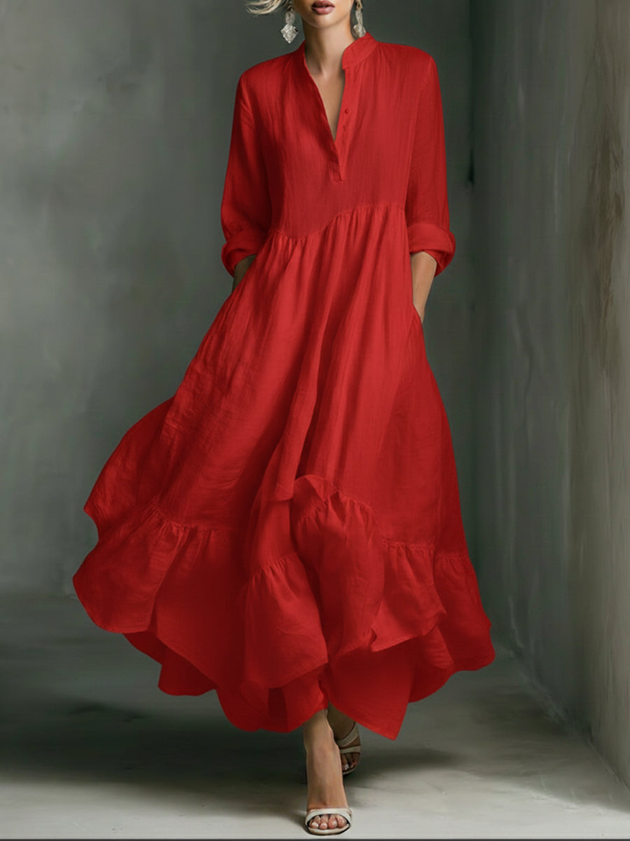 Elegant Printed Maxi Dress with Ruffle Details