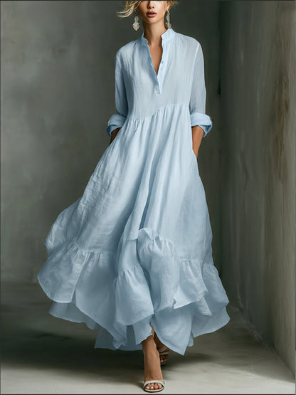 Elegant Printed Maxi Dress with Ruffle Details