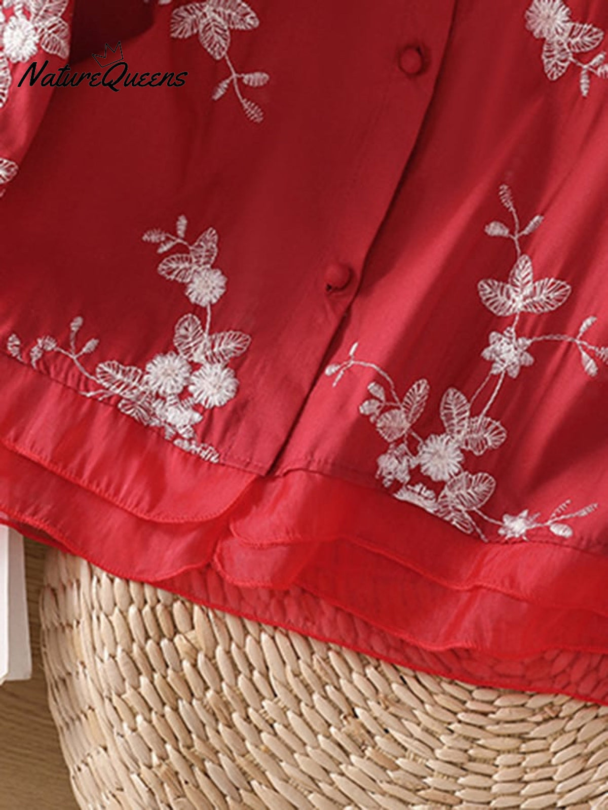 Art Retro Embroidery 3/4-Sleeve Patchwork Shirt
