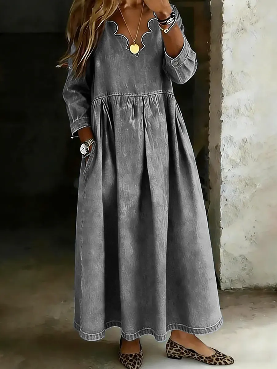 Casual Wavy Neckline Denim Skirt