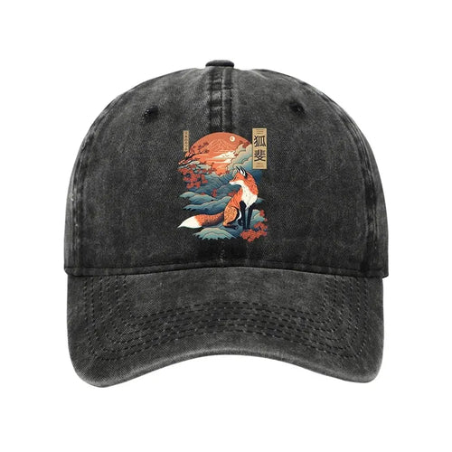 Japanese Kitsune Fox Sakura Washed Cap
