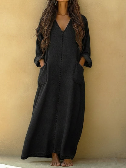 Casual V-Neck Loose Denim Dress