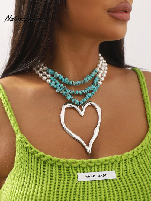 Bohemian Multi-Layered Large Heart Beaded Necklace