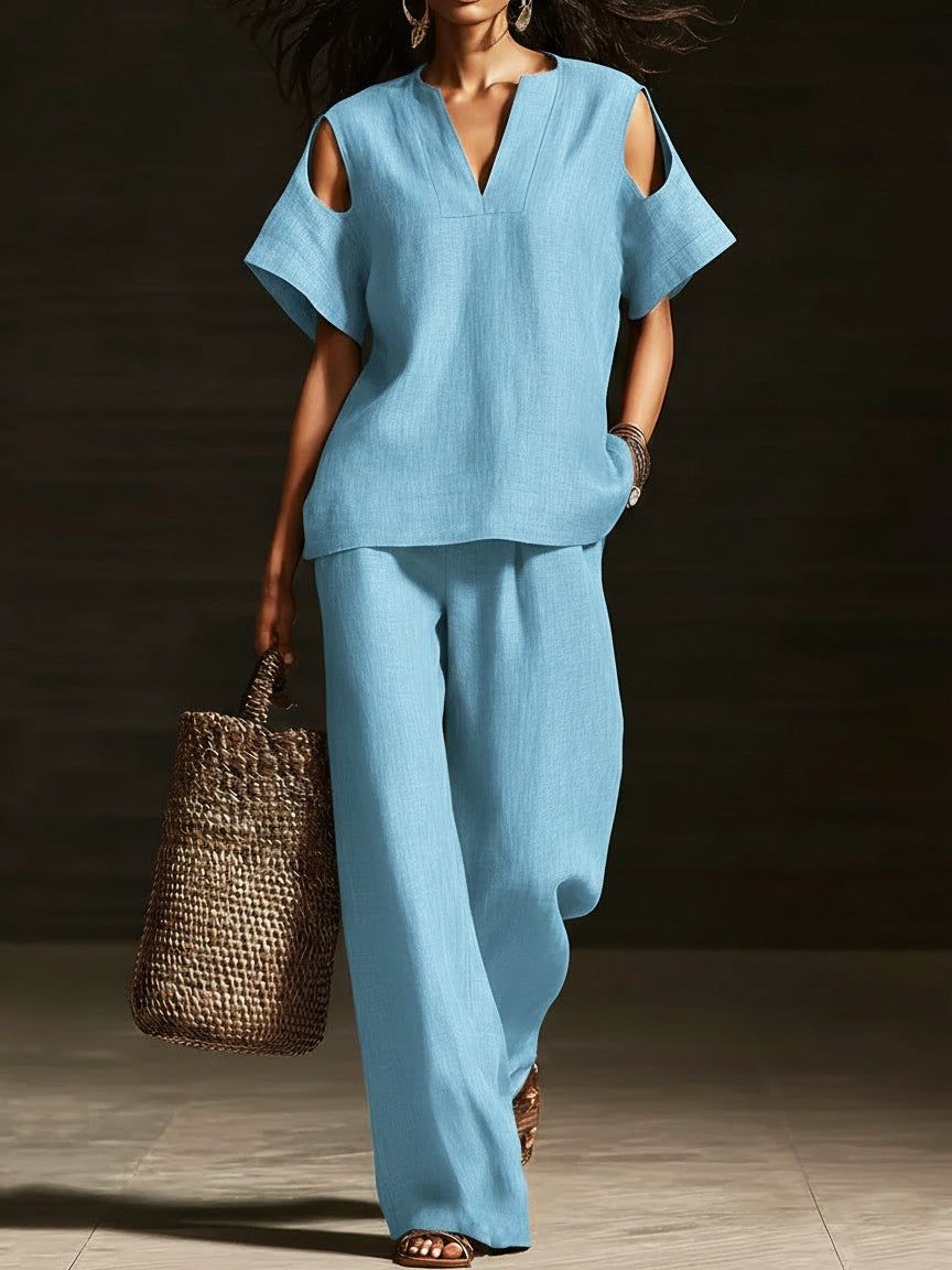 Elegant Off-the-Shoulder Top and Wide-Leg Pants Two-Piece Set