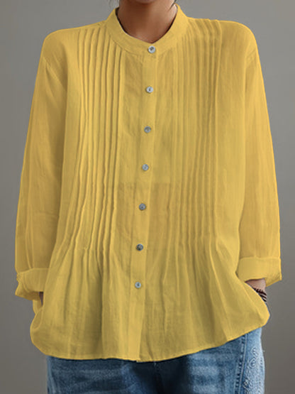 Casual Cotton and Linen Pleated Shirt
