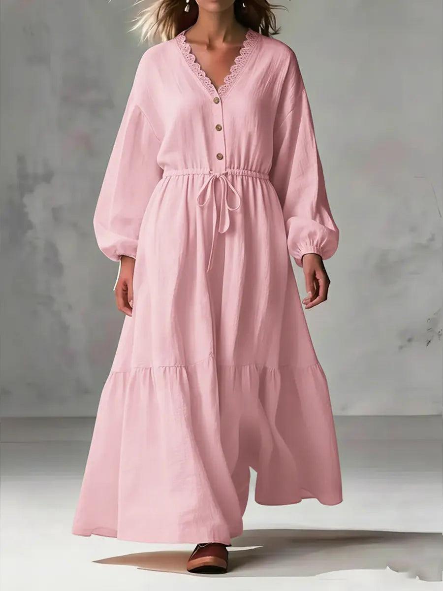 Cozy Linen and Cotton Long-Sleeved Dress