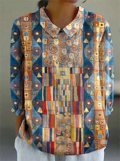 Abstract Geometric Pattern Art Print Sleeveless Cotton Pocket Wrap Dress